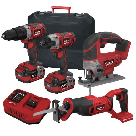 Lumberjack Cordless 20V Combi Drill Impact Driver Drill Jigsaw & Recip Reciprocating Saw with 4A Batteries & Fast Charger