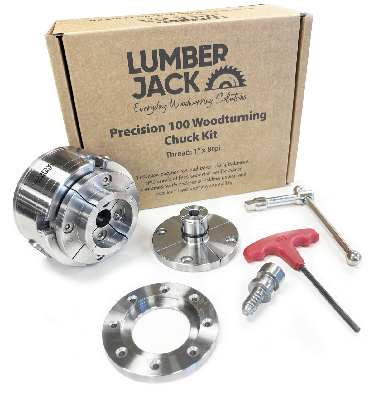 Lumberjack 100 Woodturning 4-Jaw Lathe Chuck Set 1 Inch x 8 TPI Precision Self Centering Includes Storage Box