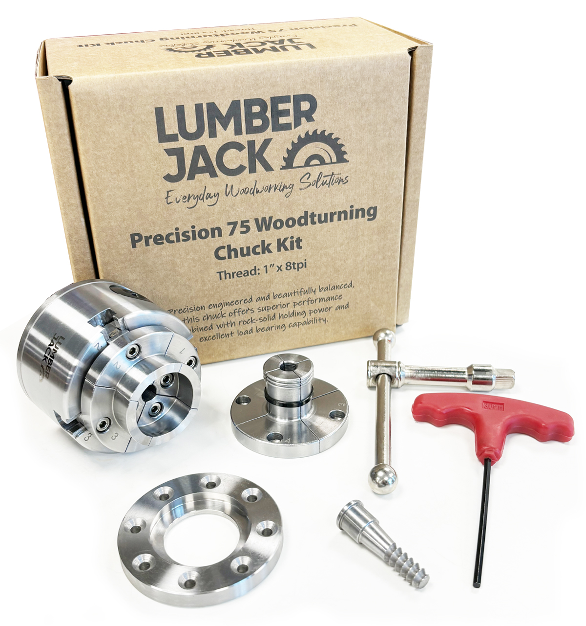 Lumberjack 75 Woodturning 4-Jaw Lathe Chuck Set 1 Inch x 8 TPI  Precision Self Centering Includes Storage Box