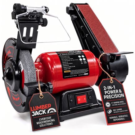 Lumberjack 150mm Bench Grinder with 50mm Belt Sander & LED Work Light