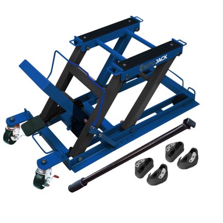 Autojack 680kg Hydraulic Motorcycle Lift, Motorbike Jack Lifting 3 Level Height Adjustable Platform & 4 Wheels