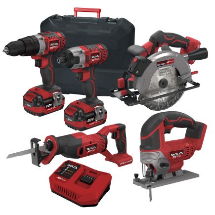 Lumberjack Cordless 20V Combi Drill Impact Driver Drill Jigsaw Circular Saw & Recip Saw with 4A Batteries & Fast Charger