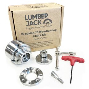 Lumberjack Precision 75 Woodturning 4-Jaw Lathe Chuck Set 1 Inch x 8 TPI Thread Includes Storage Box