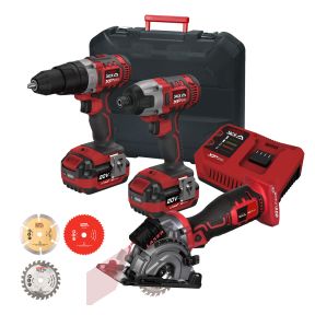 Lumberjack Cordless 20V Twin Kit Combi Drill Impact Driver Drill & Mini Plunge Saw with 4A Batteries Fast Charger & Blades