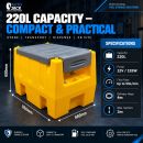 Autojack 220L Portable Diesel Fuel Tank with 12V Pump, Digital Flow Meter, 4m Hose & Dispensing Nozzle