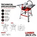 Lumberjack Powerful 1800W Table Saw 254mm with Side Extensions & 10