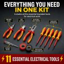 Lumberjack 11PCS VDE Insulated Electricians Tool Set, Includes Pliers Screwdrivers Wire Stripper Electrical Tester & Tapes