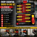 Lumberjack 13 Piece VDE Insulated Electrician Screwdriver Set, 1000V Rated Magnetic Tips Chrome Vanadium Steel, Includes Voltage Tester & Carry Case
