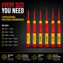 Lumberjack 6pc Insulated Precision Screwdriver Set VDE Certified, Soft Grip Handles, Chrome Vanadium Steel, Phillips & Flat Profile for Electrical Work